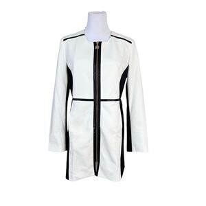 Ann Klein Cream Black Lilly White Colorblock Long Trench Coat Sz XS NWT
